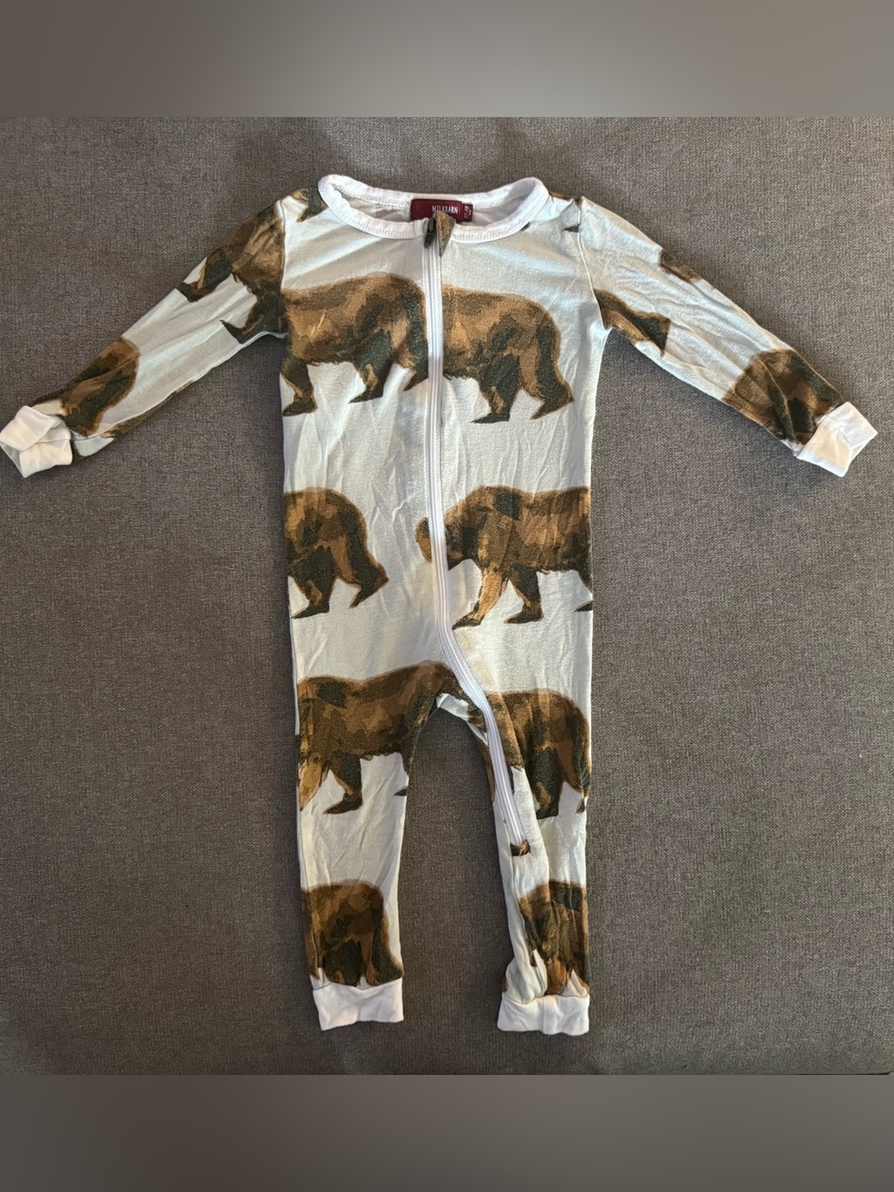 Milkbarn Bamboo Bear Zipper Footless Pajamas Romper Size 12-18 Months